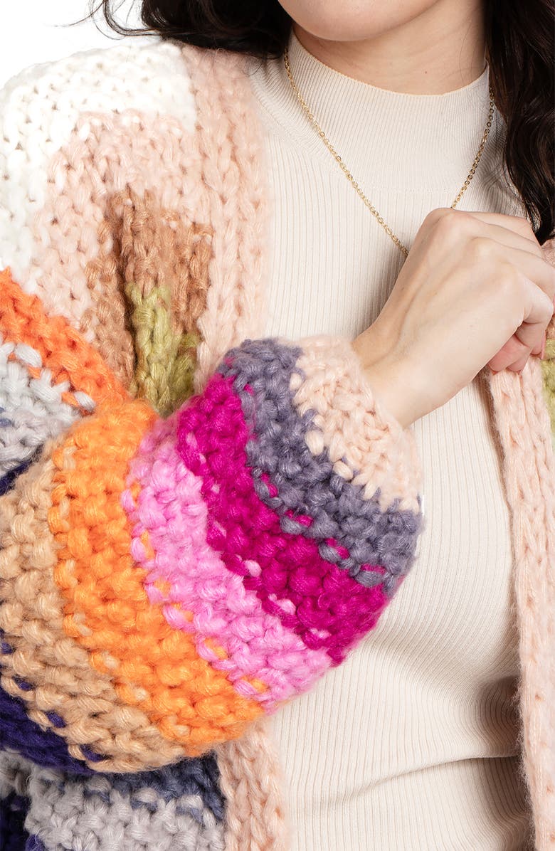 SAACHI Mayflower Stripe Crochet Cardigan, Alternate, color, Beige Multi