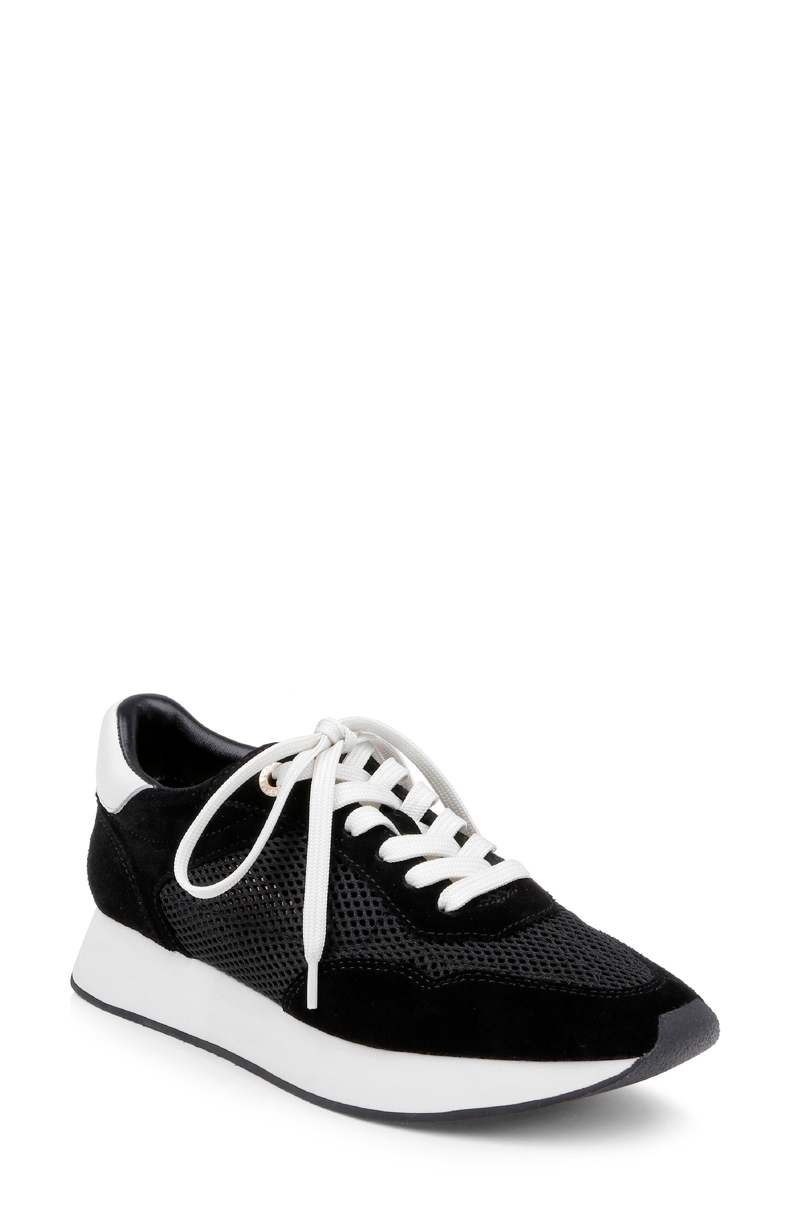 L'AGENCE Deepa Mixed Media Running Sneaker, Main, color, Black Suede