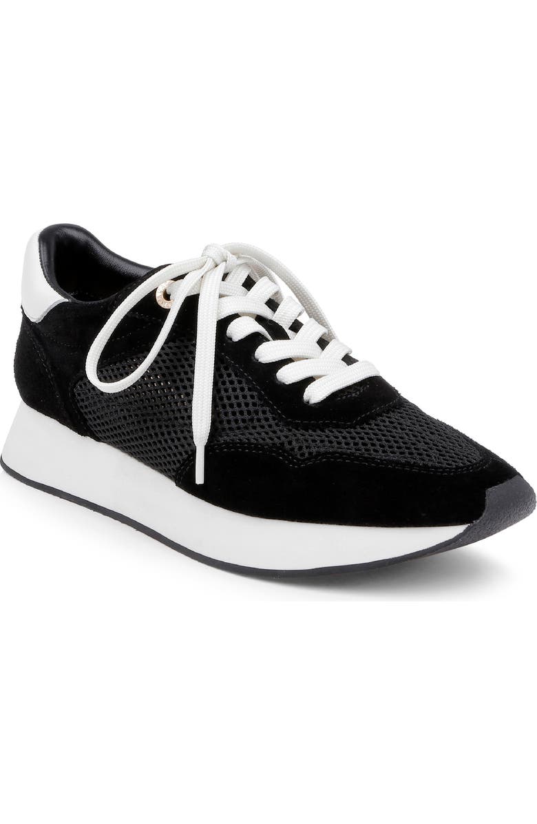 L'AGENCE Deepa Mixed Media Running Sneaker, Main, color, Black Suede