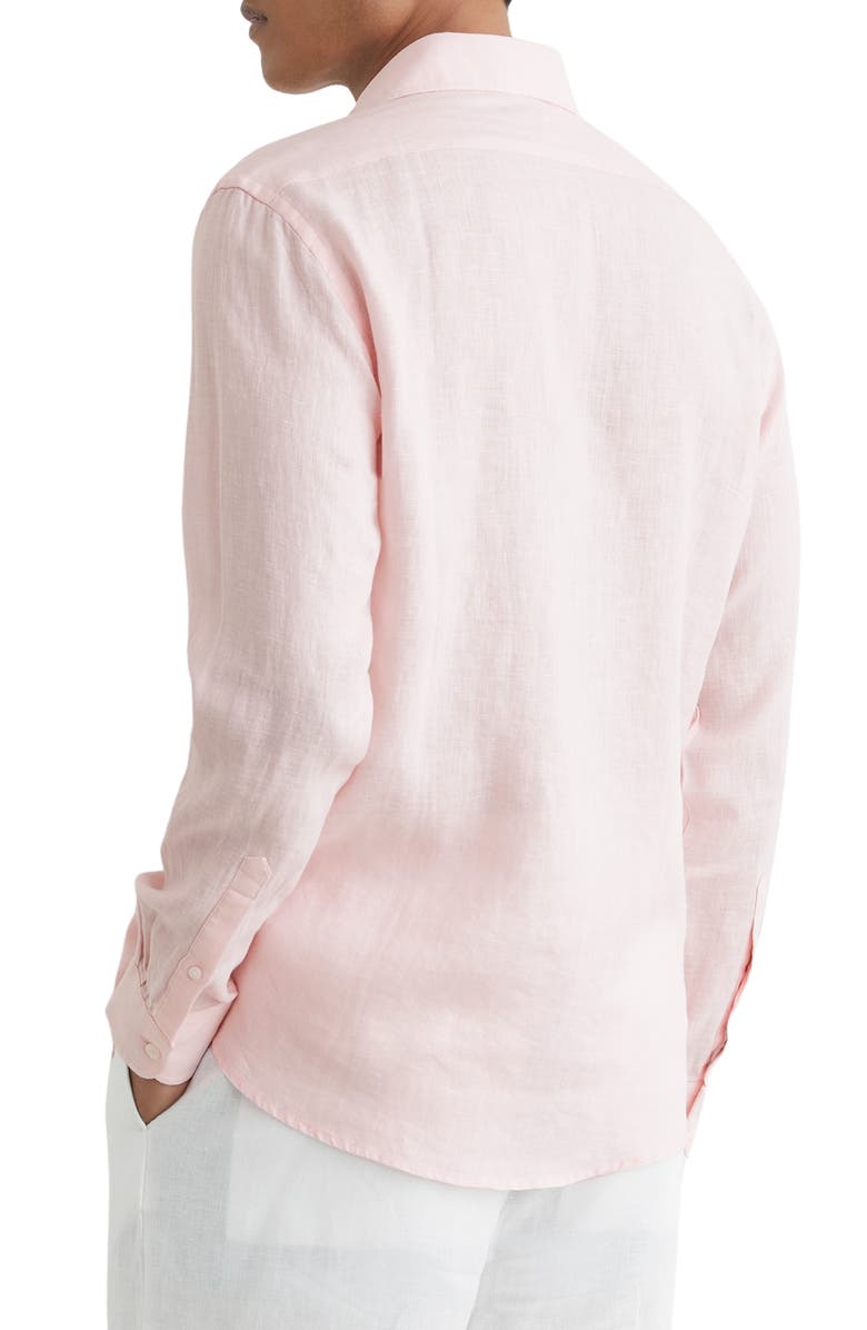 Reiss Ruban Regular Fit Solid Linen Button-Up Shirt, Alternate, color, Rose Pink