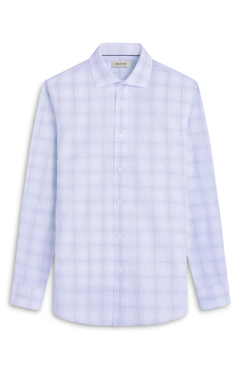 Bugatchi Axel Windowpane Check Shaped Fit Stretch Cotton Button-Up Shirt, Alternate, color, Ice