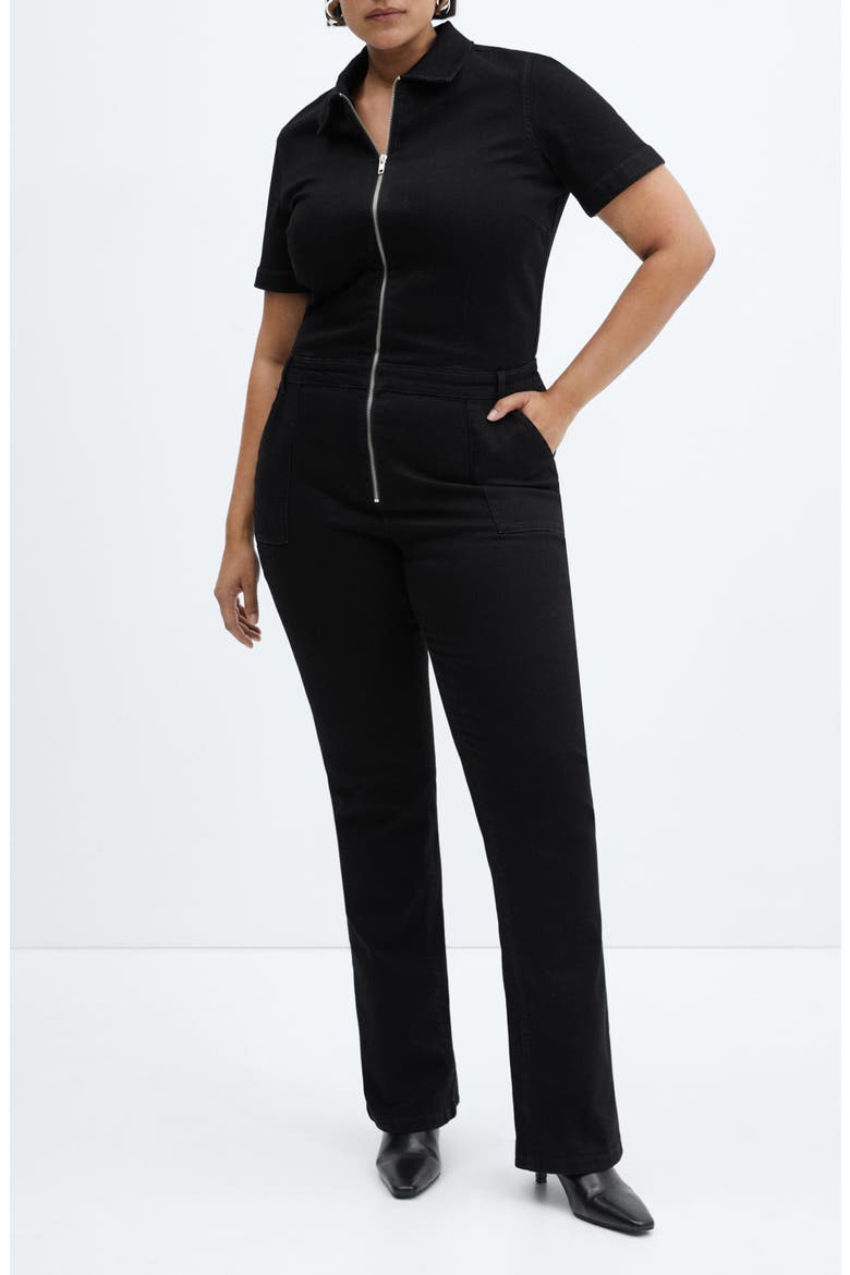 Straight Leg Zip-Up Denim Jumpsuit, Alternate, color, BLACK DENIM