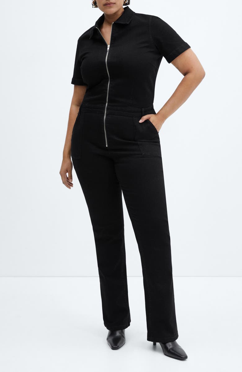 MANGO Straight Leg Zip-Up Denim Jumpsuit, Alternate, color,