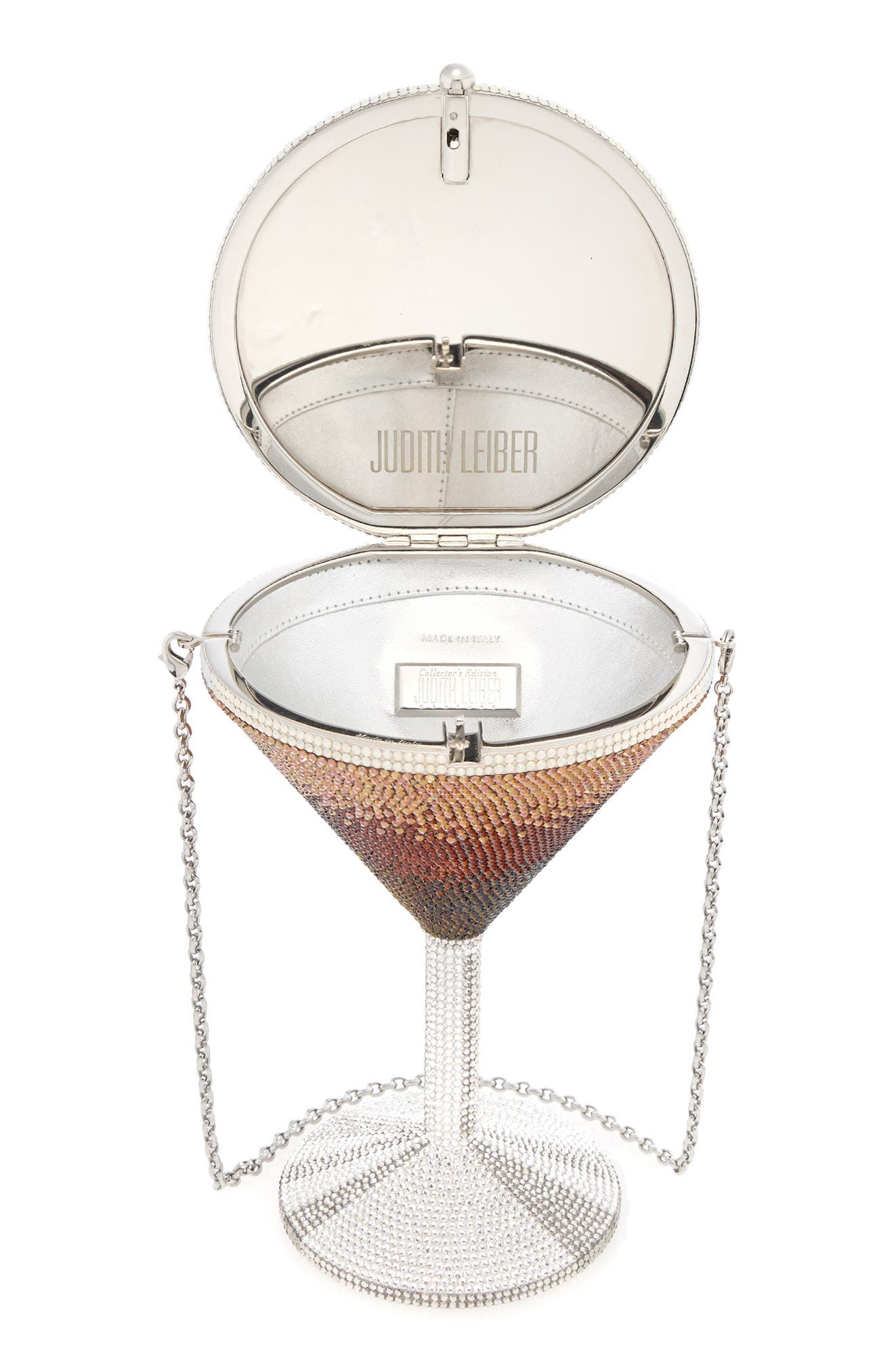 JUDITH LEIBER COUTURE Espresso Martini Crystal Embellished Clutch, Alternate, color, Silver Brown Multi