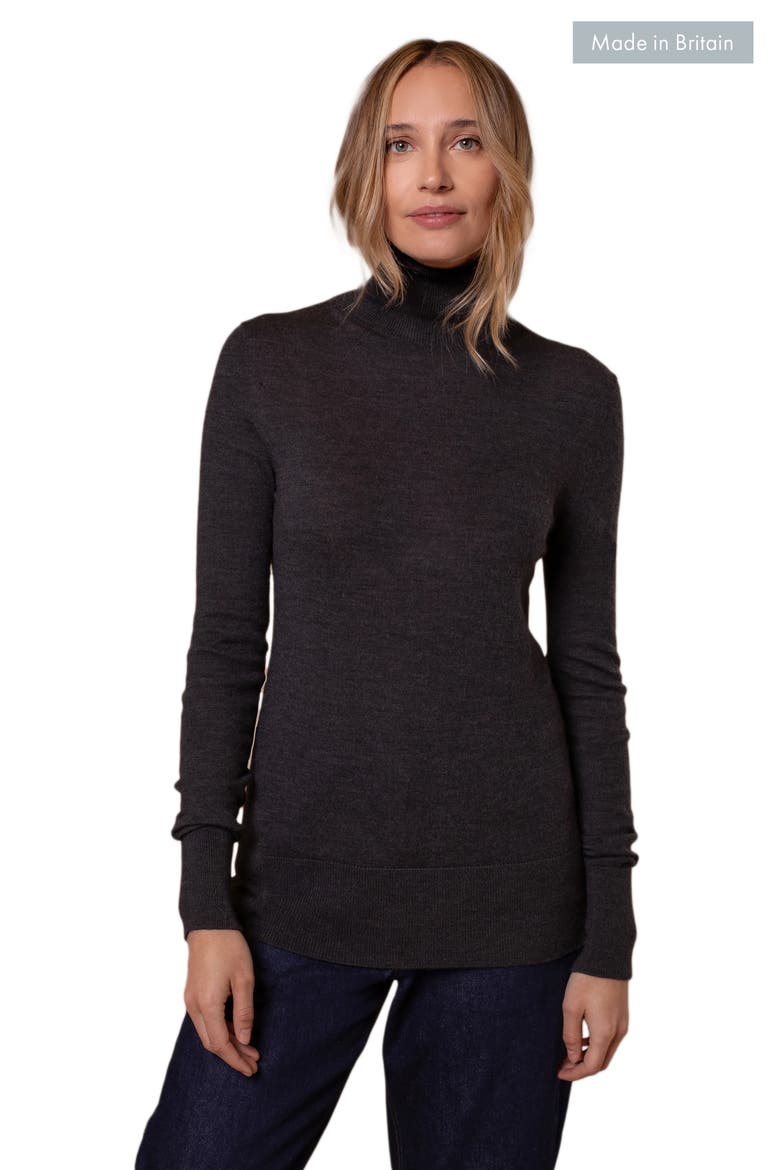 Merino Roll Neck Fitted Sweater, Alternate, color, CHARCOAL