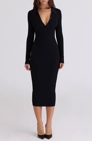 HOUSE OF CB Sabra Long Sleeve Rib Sweater Dress
