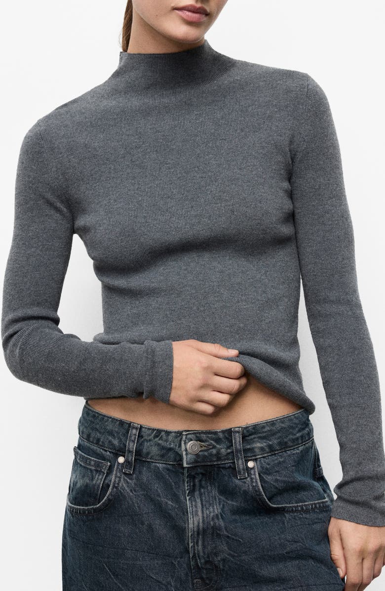 MANGO Fitted Mock Neck Sweater, Main, color, Medium Heather Grey
