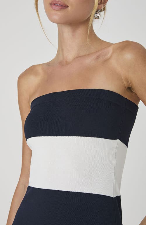 French Connection Colorblock Strapless Tube Dres In Summer White/blue