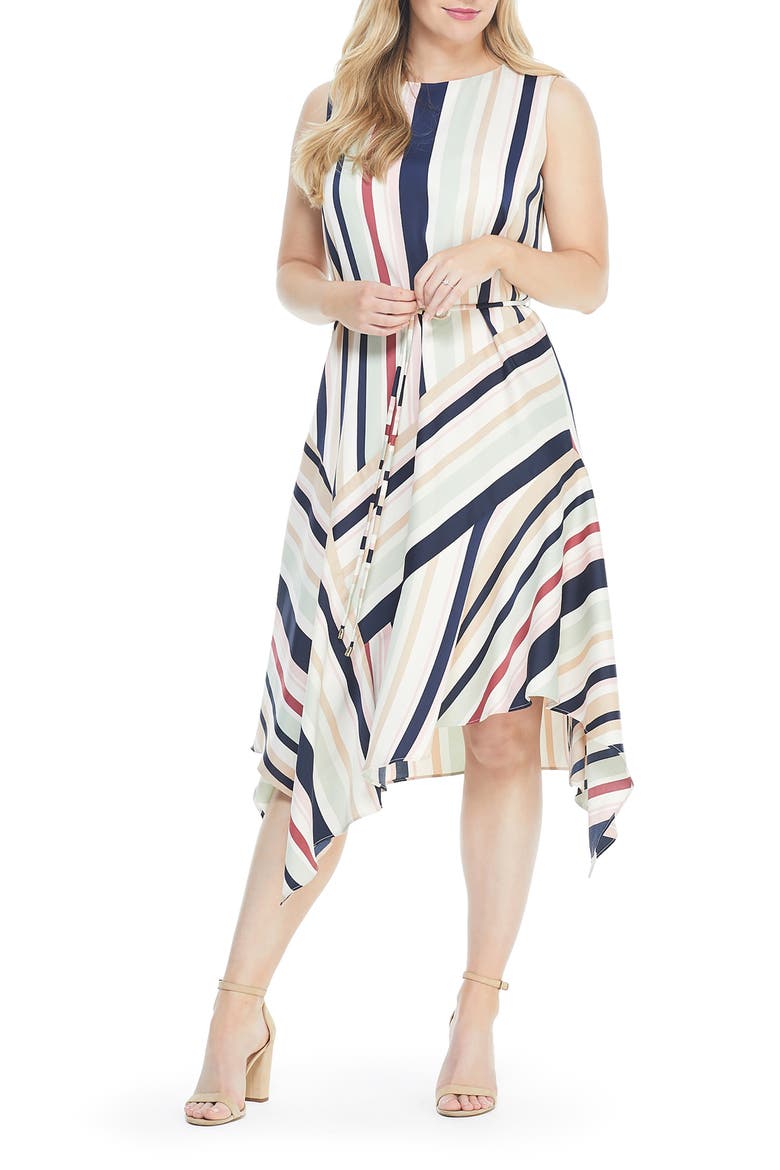 Stripe Handkerchief Hem Satin Dress, Alternate, color, BLUSH