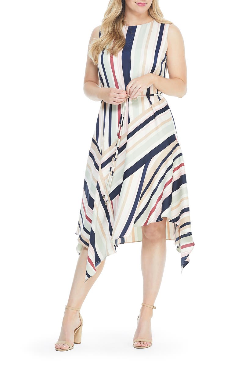 Maggy London Stripe Handkerchief Hem Satin Dress, Alternate, color, 