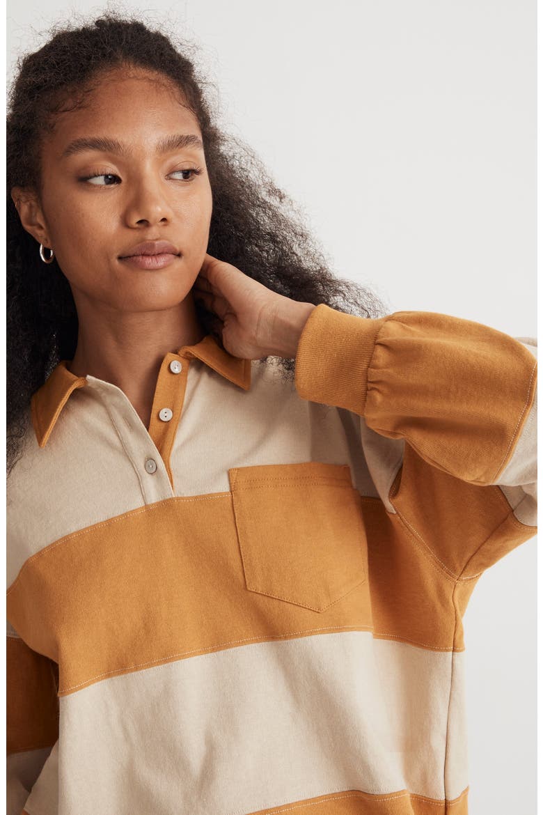 Striped Rugby Polo Shirt, Alternate, color, AMBER GOLD