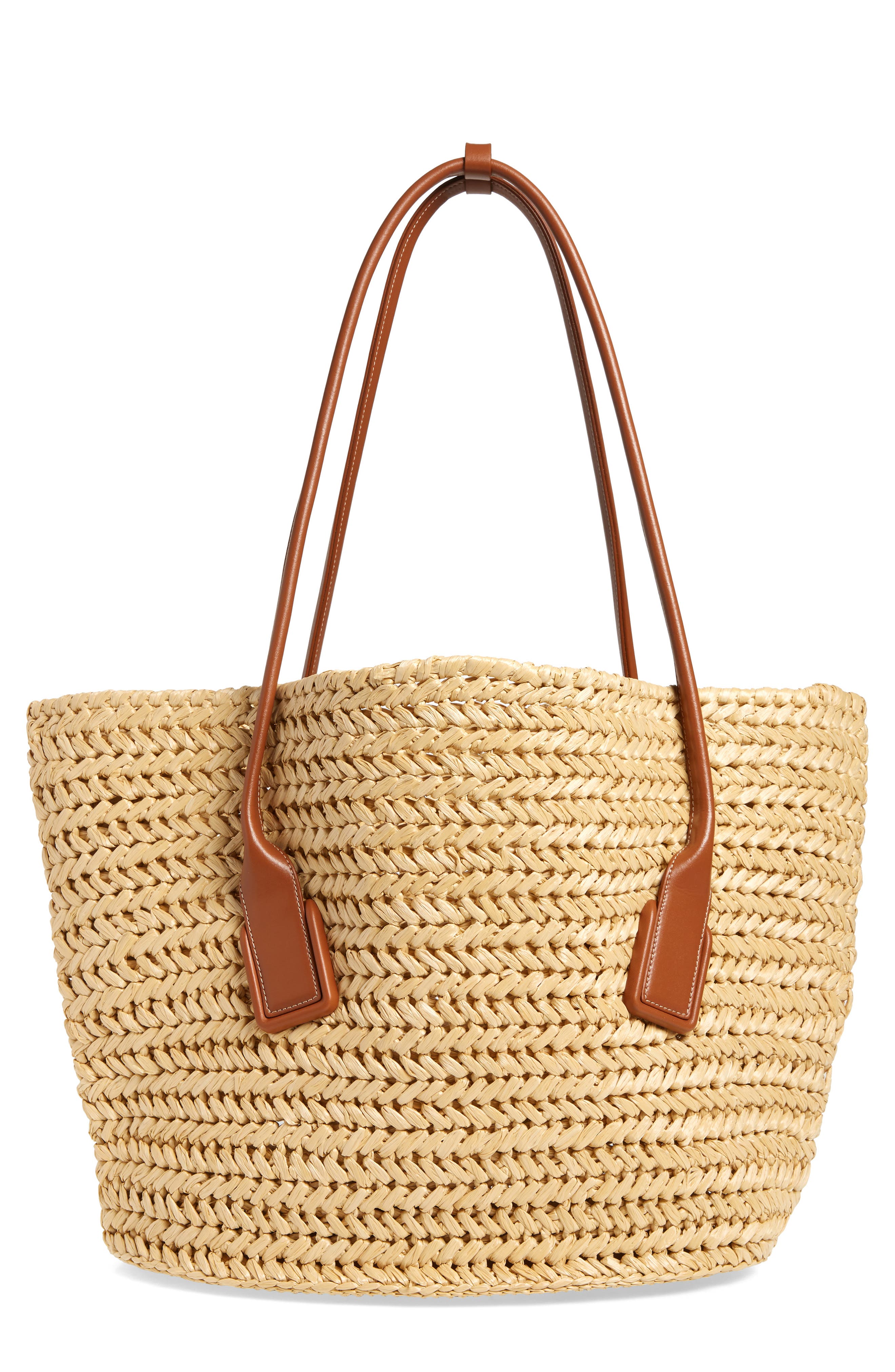 Medium Arco Crochet Raffia Tote, Main, color, 8518 NATURAL-WOOD/ WO-N-G