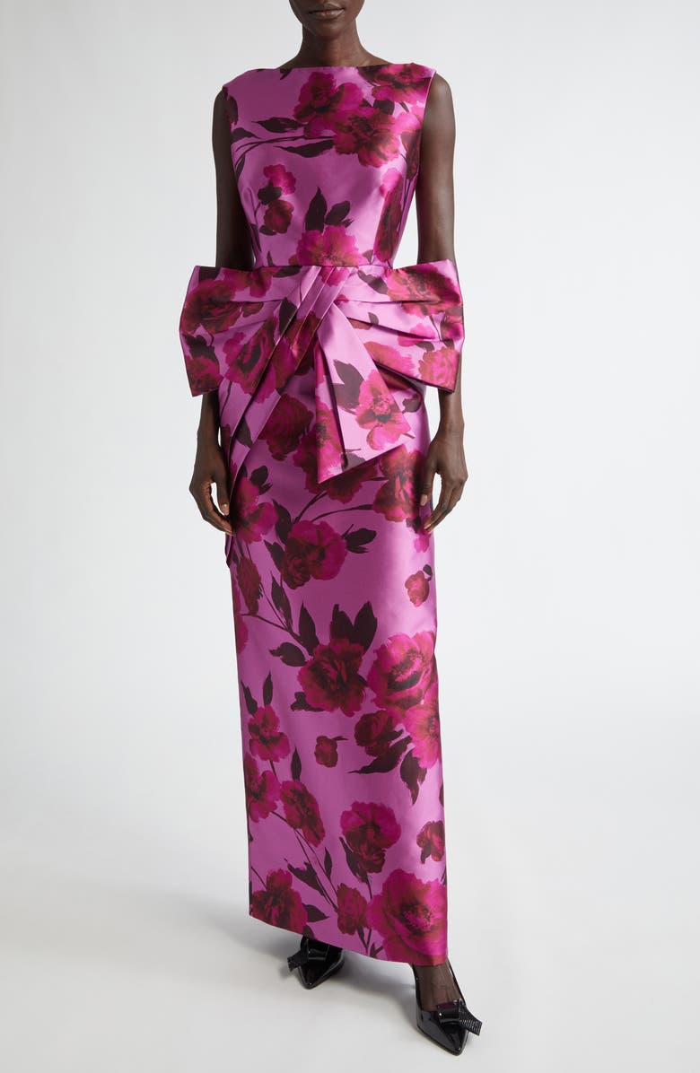 Erdem Bow Detail Floral Mikado Gown, Main, color, 