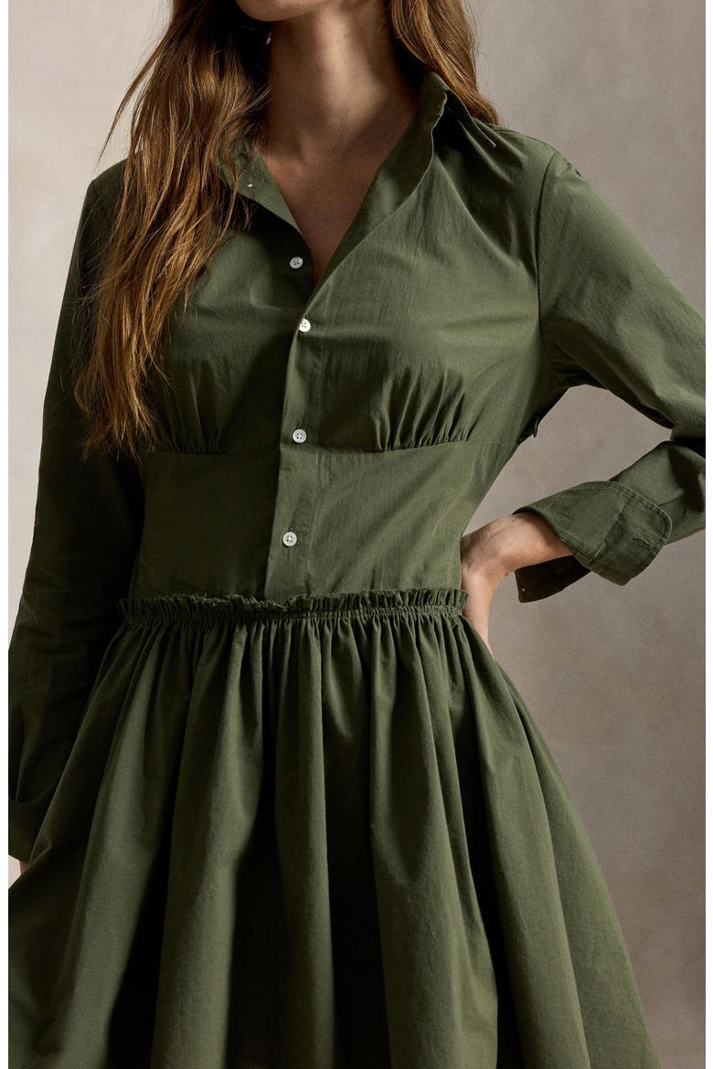 Paneled Shirred Cotton Canvas Mini Shirtdress, Alternate, color, DENSE OLIVE