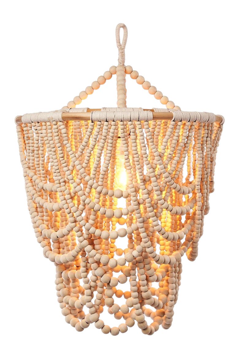 Natural Wood Beaded 30 in. Chandelier, Main, color, Natural