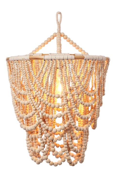 Natural Wood Beaded 30 in. Chandelier