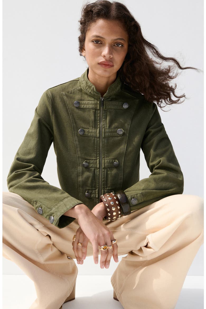 Fitted Band Collar Jacket, Alternate, color, KHAKI GREEN
