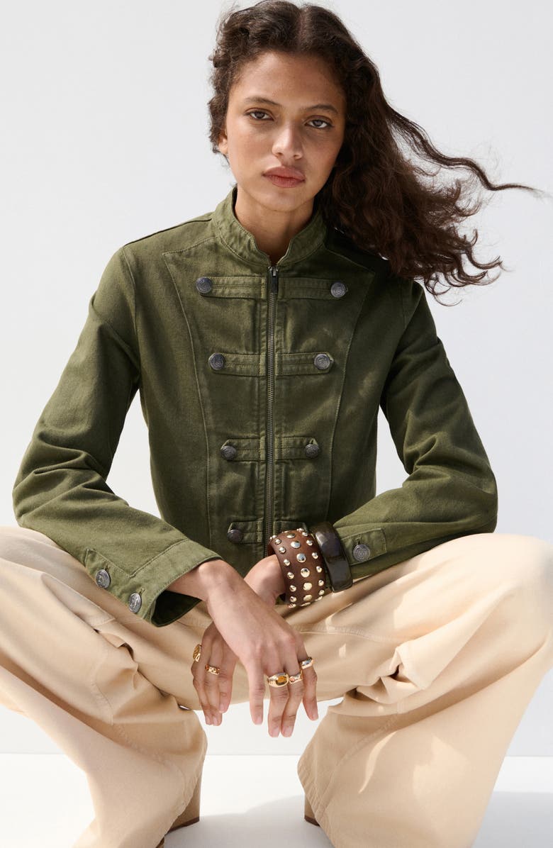 MANGO Fitted Band Collar Jacket, Alternate, color, 