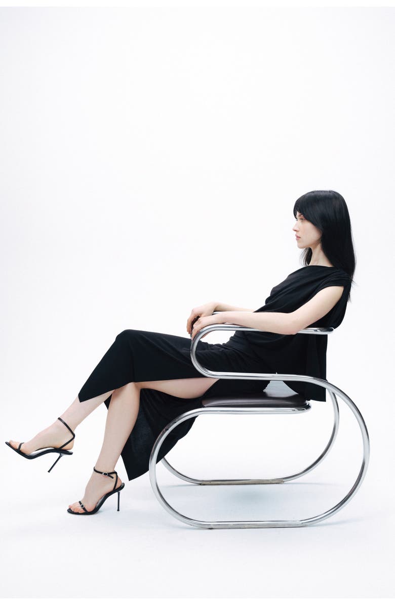 Nocturne Black One-Shoulder Draped Maxi Dress, Alternate, color,