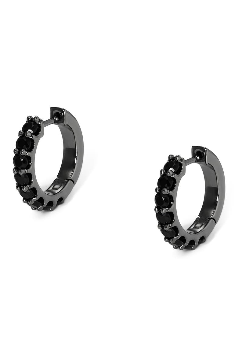 Crystal Huggie Hoop Earrings, Main, color, BLACK