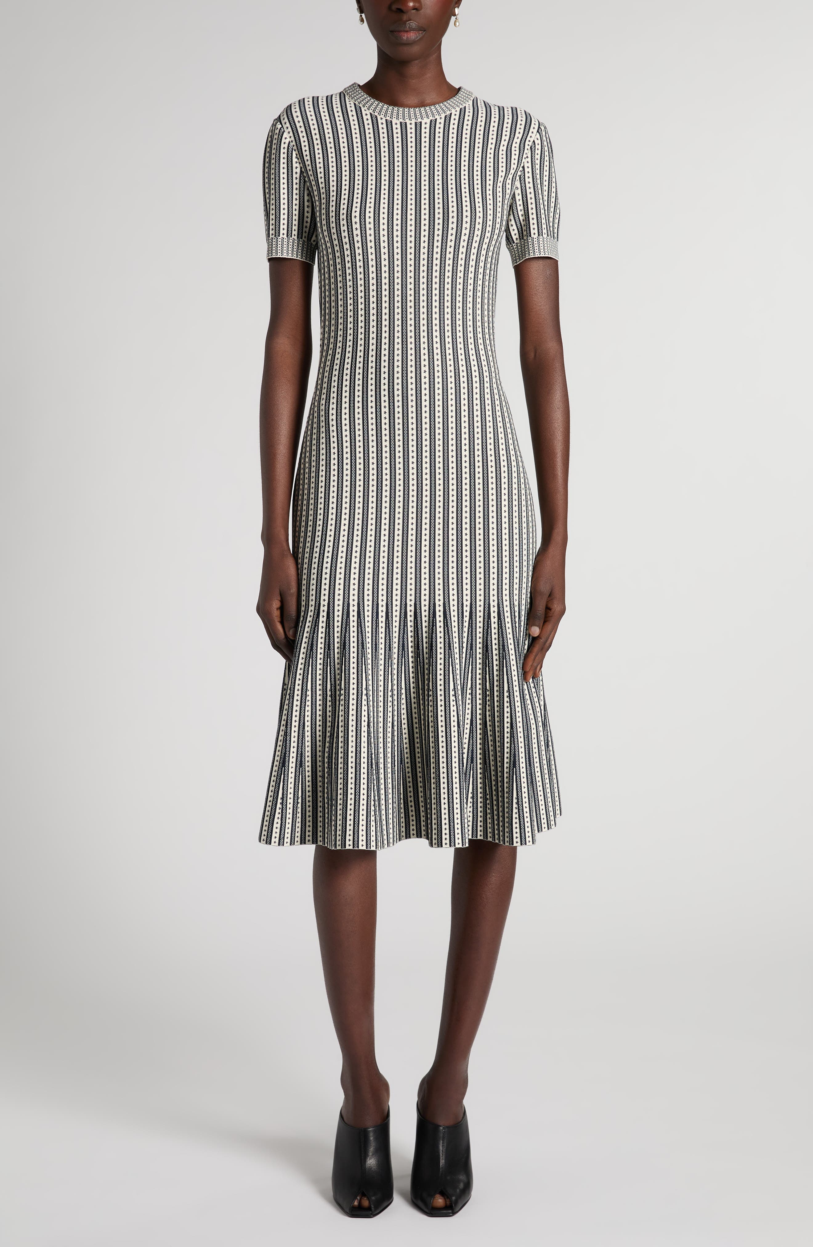 Jacquard Stripe Trumpet Sweater Dress