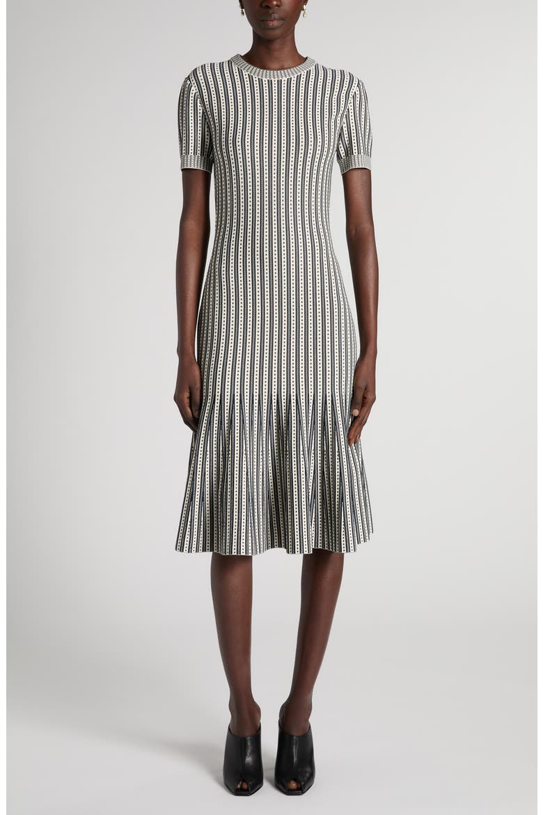 Jacquard Stripe Trumpet Sweater Dress, Main, color, IVORY/NAVY
