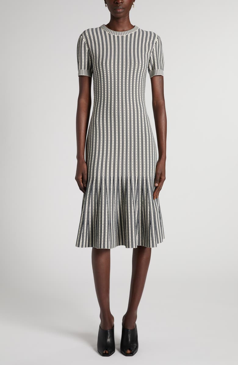 McQueen Jacquard Stripe Trumpet Sweater Dress, Main, color, Ivory/Navy