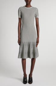 McQueen Jacquard Stripe Trumpet Sweater Dress