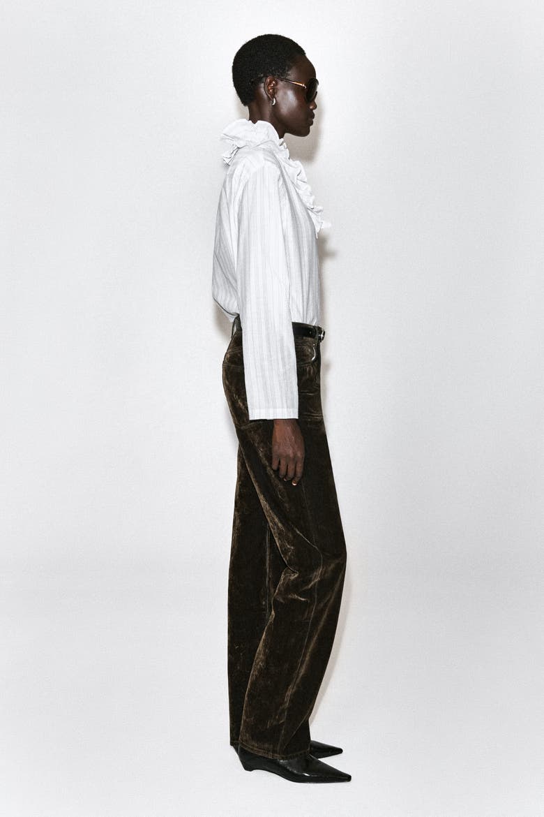 Ruffle-Collar Seersucker Blouse, Alternate, color, WHITE / STRIPED