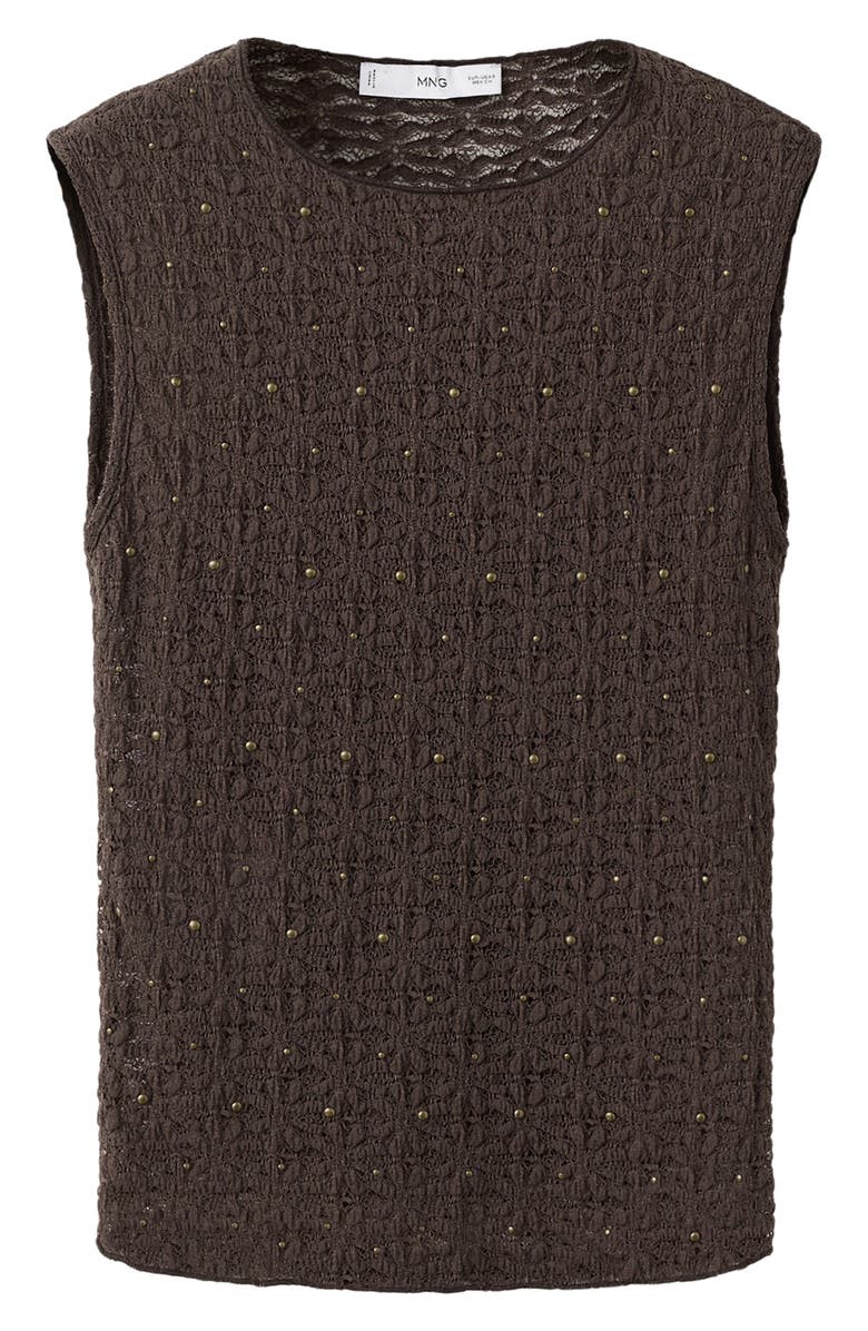 MANGO Studded Jewel Neck Tank, Alternate, color, Chocolate