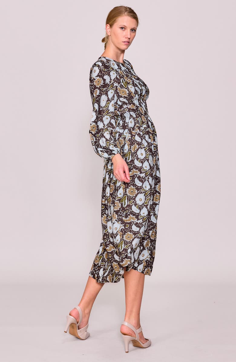 MELLODAY Floral Long Sleeve Midi Dress, Alternate, color, Chocolate Multi
