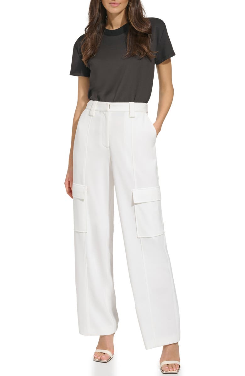 DKNY Straight Leg Crepe Cargo Pants, Alternate, color, Ivory