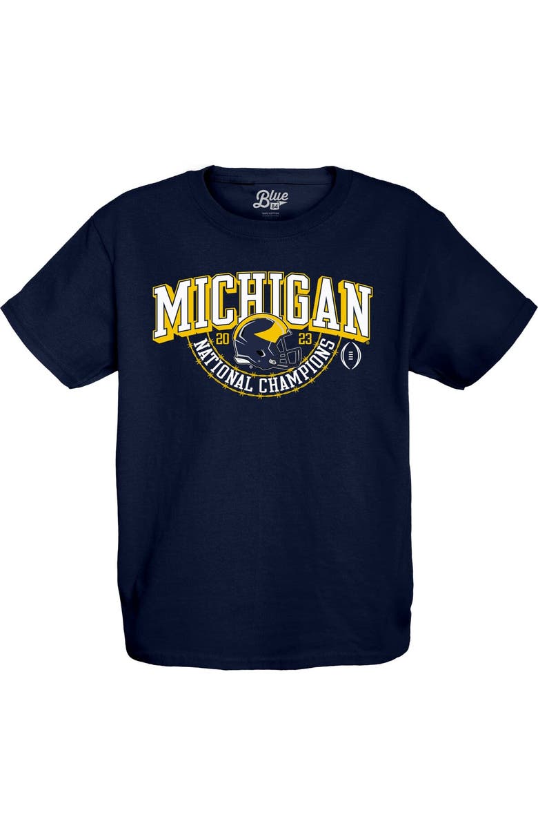 BLUE 84 Youth Blue 84 Navy Michigan Wolverines College Football Playoff 2023 National Champions Gold Dust Schedule T-Shirt, Alternate, color,