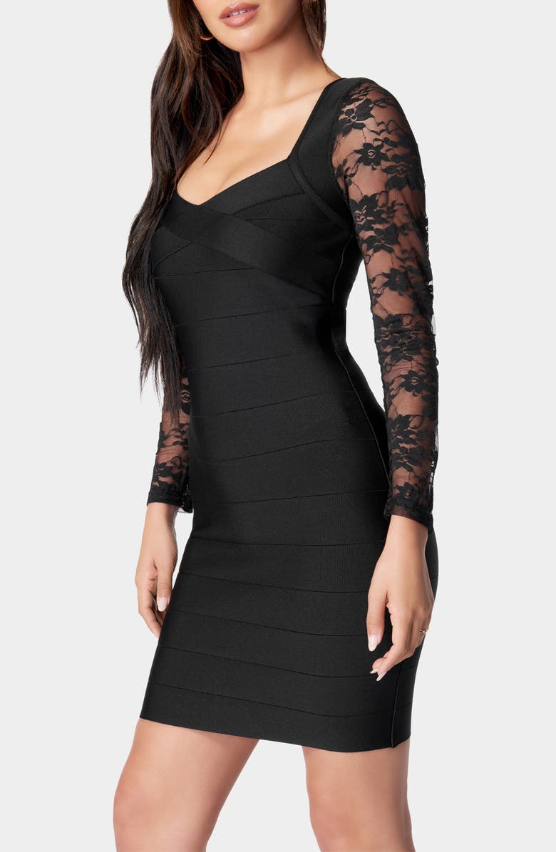 bebe Lace Long Sleeve Bandage Dress, Alternate, color,