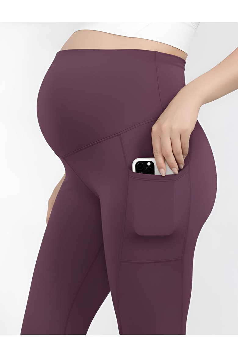 Over the Belly Side Pocket Active Maternity Leggings, Alternate, color, Mauve Wine