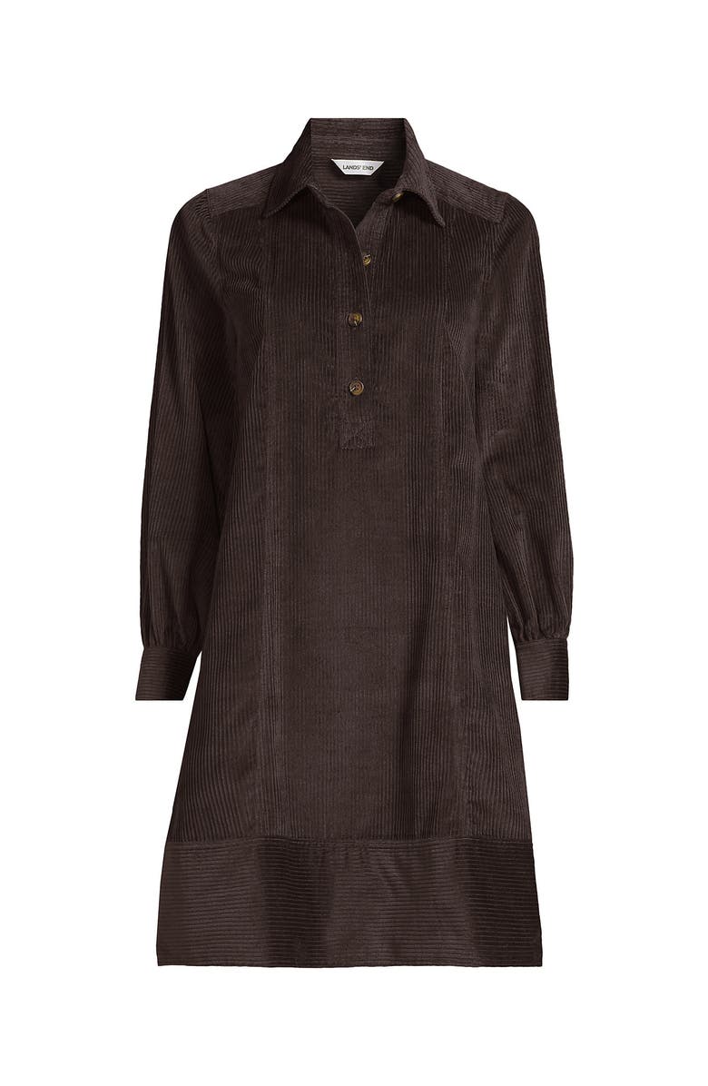 Lands' End Plus Size Wide Wale Cord Popover Long Sleeve Shirt Dress, Alternate, color, Rich Coffee