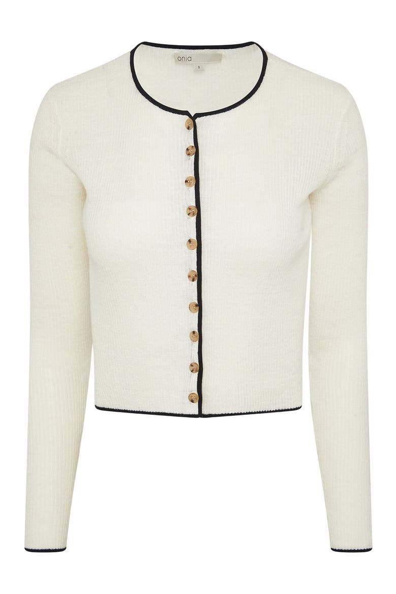 Cropped Linen Cardigan, Alternate, color, Egret/Black