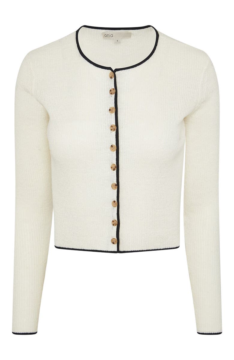 Onia Cropped Linen Cardigan, Alternate, color, Egret/Black