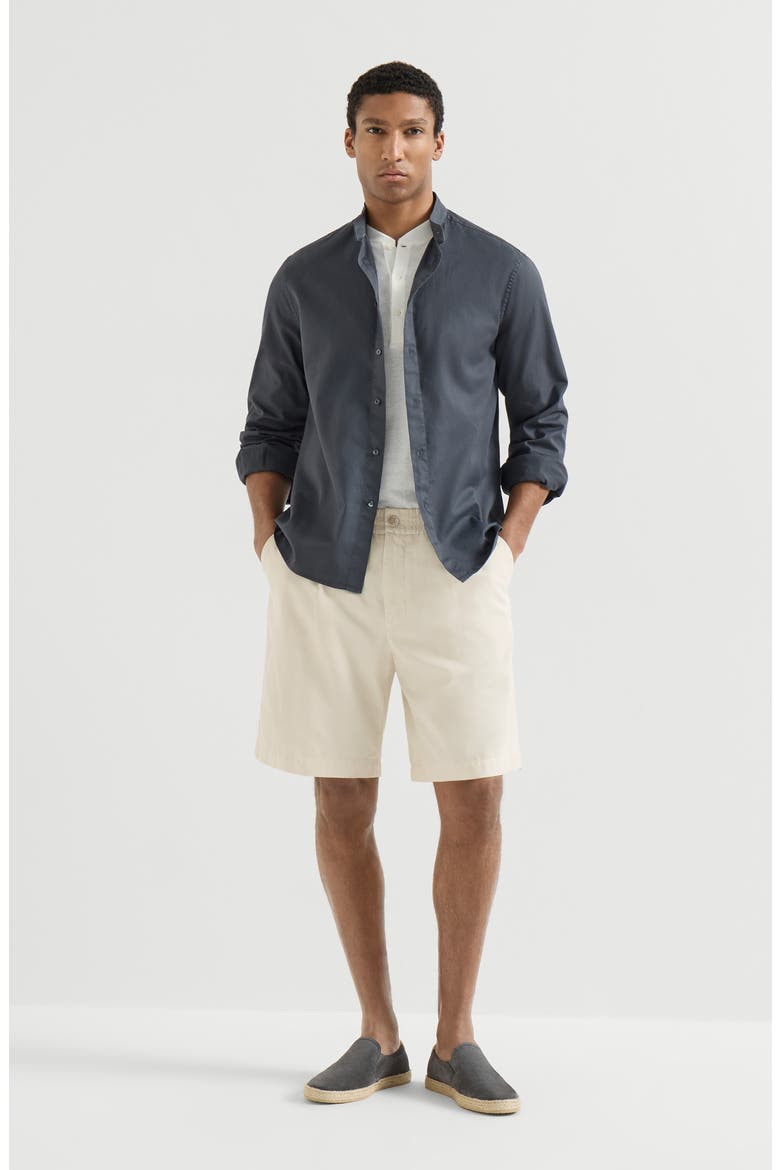 Twisted cotton gabardine Bermuda shorts with elasticated waistband, Alternate, color, Panama