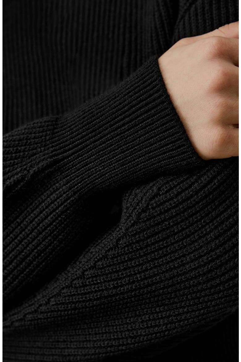 Round Neck Drop-Shoulder Merino Wool Sweater, Alternate, color, Black