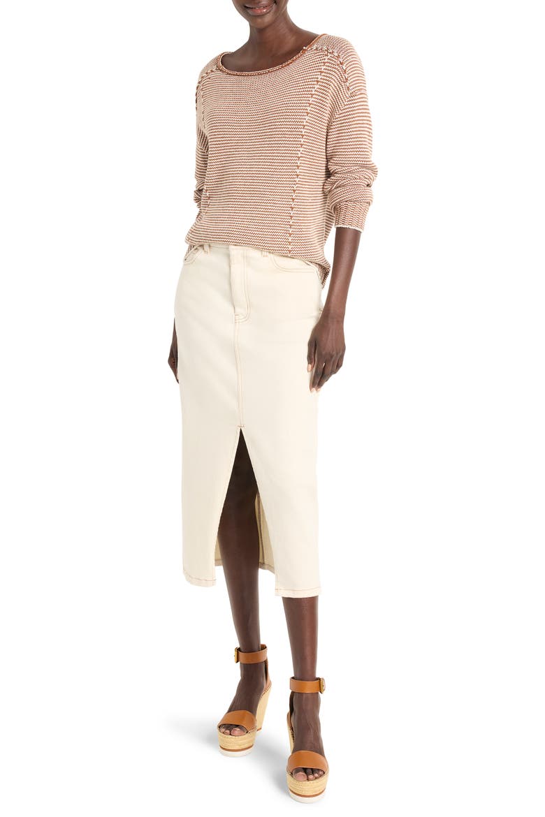 Front Slit Denim Midi Skirt, Alternate, color, CANVAS