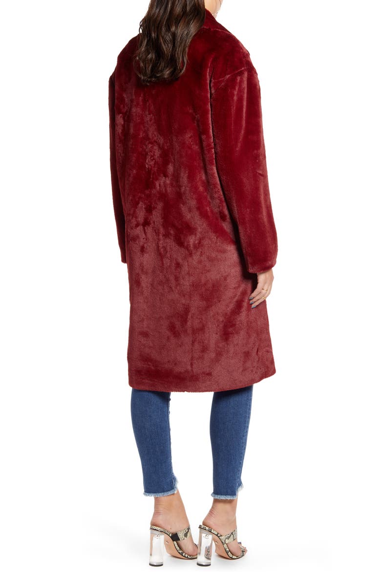 Long Faux Fur Coat, Alternate, color, BURGUNDY