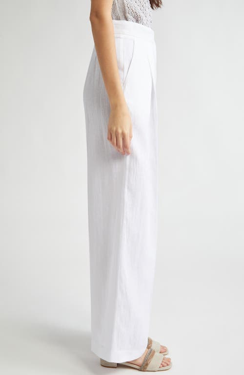 Eleventy Pleated Tie Waist Linen Wide Leg Pants In White