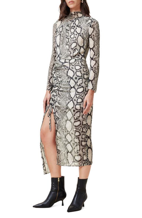 Rizo Snakeskin Print Long Sleeve Dress