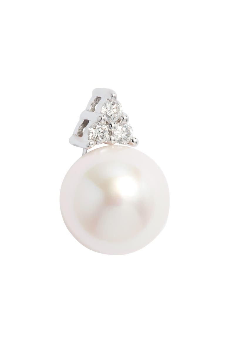 Diamond & Akoya Pearl Stud Earrings, Alternate, color, WHITE- 14K WHITE GOLD
