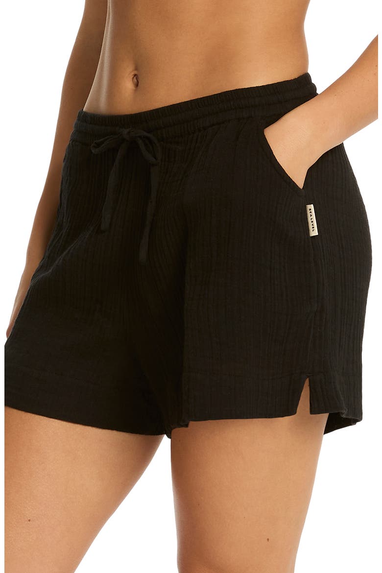 Sunset Beach Cotton Gauze Cover-Up Shorts, Alternate, color, BLACK
