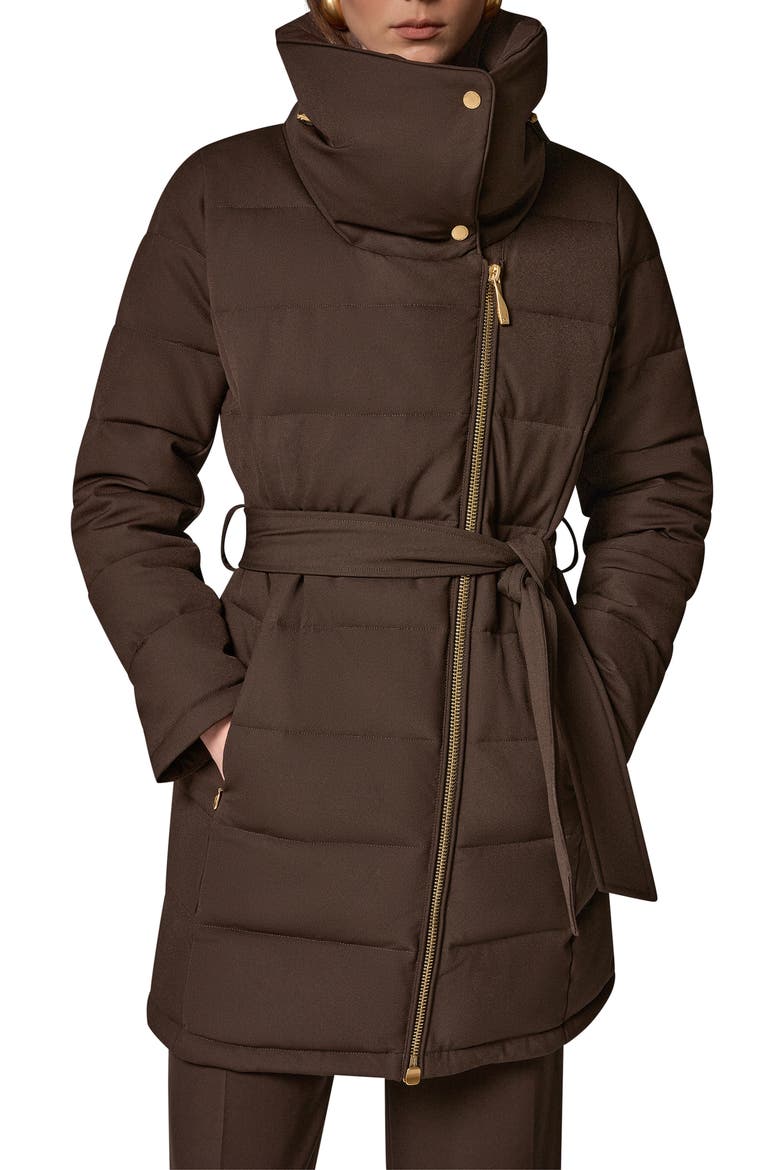 Water Resistant Belted Puffer Coat, Main, color, ESPRESSO