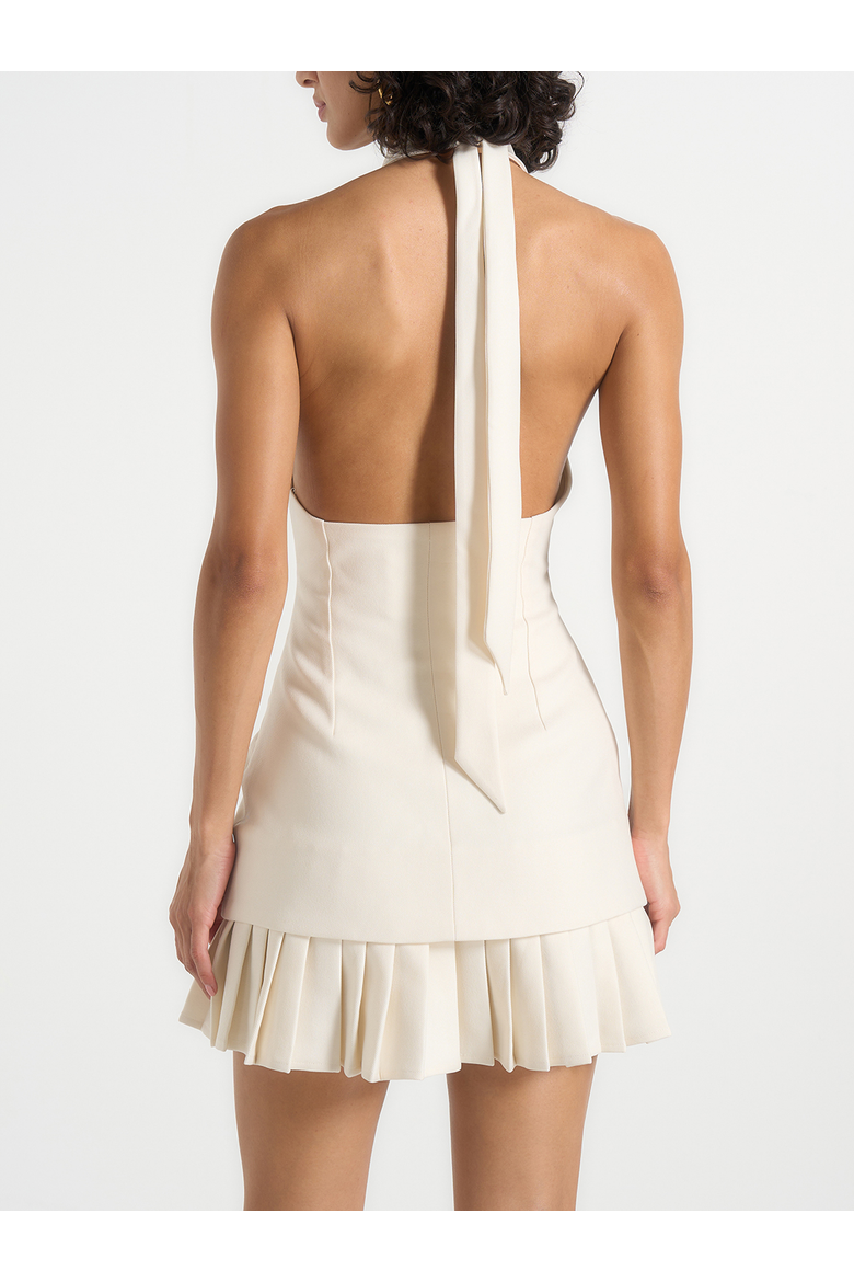 Jasmine Halterneck Pleated Mini Dress, Alternate, color, Cream
