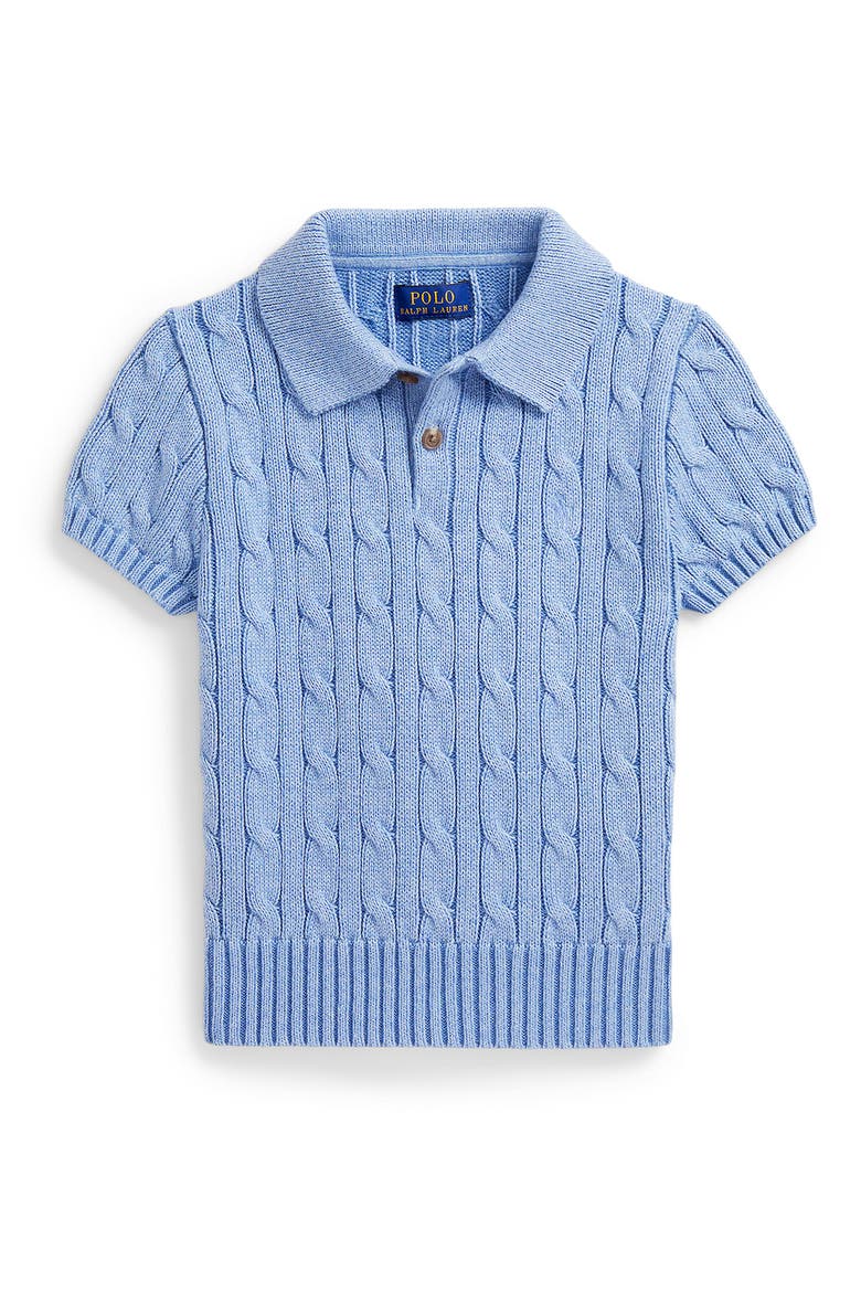 Kids' Cabled Cotton Polo Sweater, Main, color, BLUE HEATHER