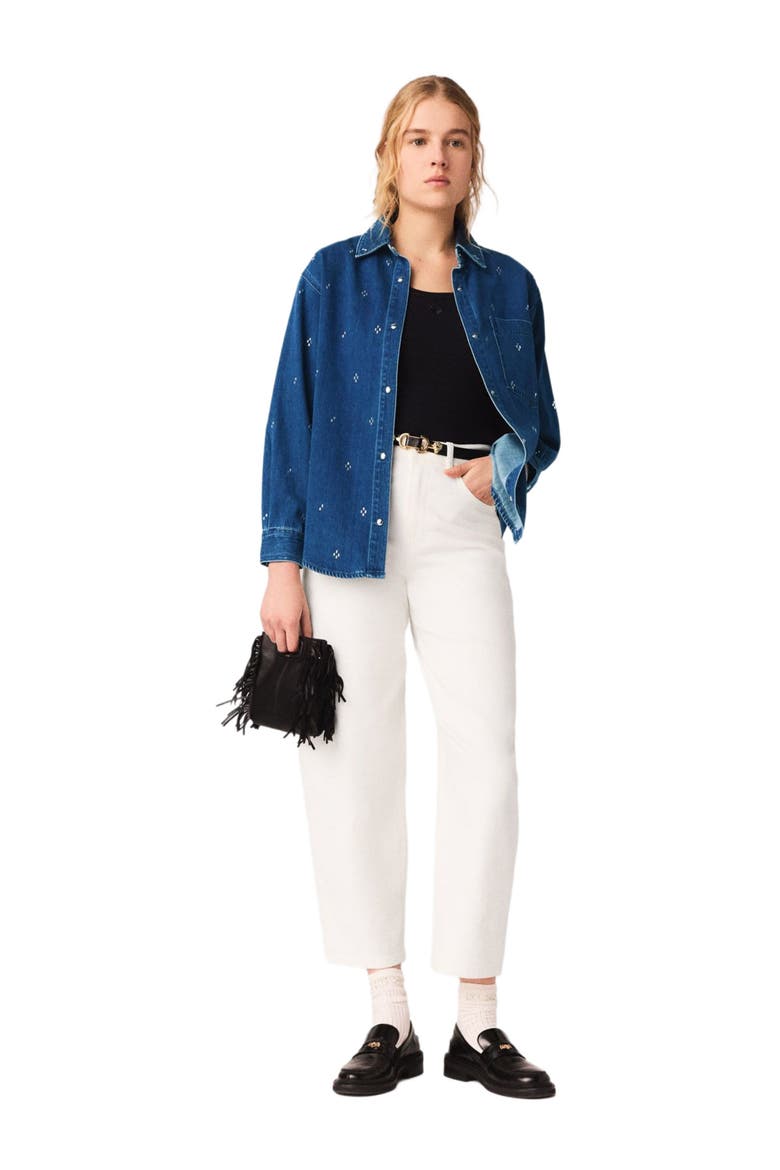 Rhinestone denim shirt, Alternate, color, Blue